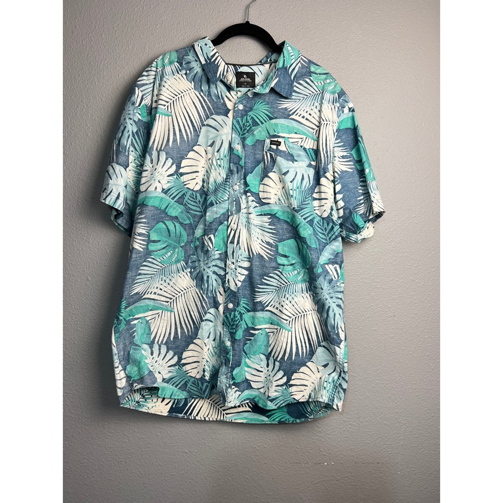 Rip Curl Retro XL Tropical Leaf Print Short SL Button Up Shirt Coastal Cruise
